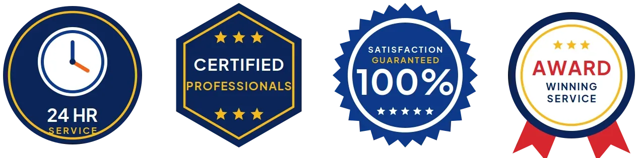 24 hour service, certified professionals, 100% satisfaction guaranteed, award winning service